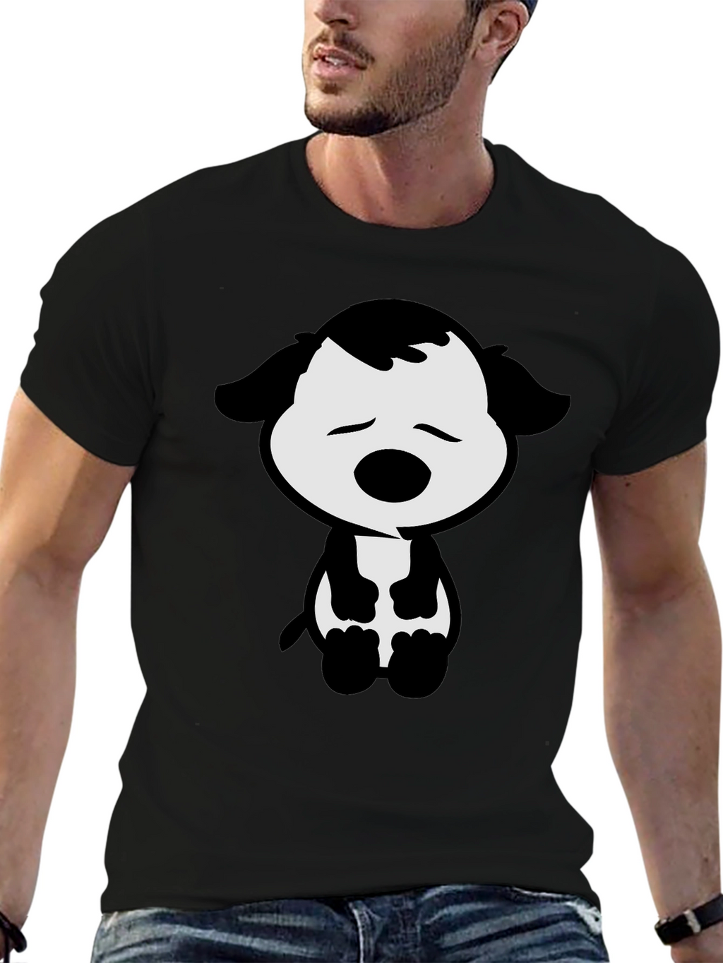 Cute Cartoon Dog Graphic Tee - Black T-Shirt