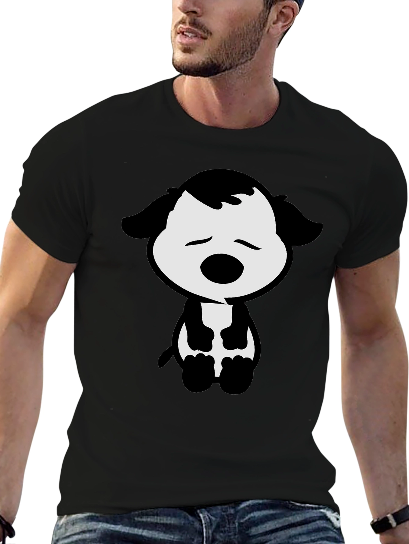 Cute Cartoon Dog Graphic Tee - Black T-Shirt