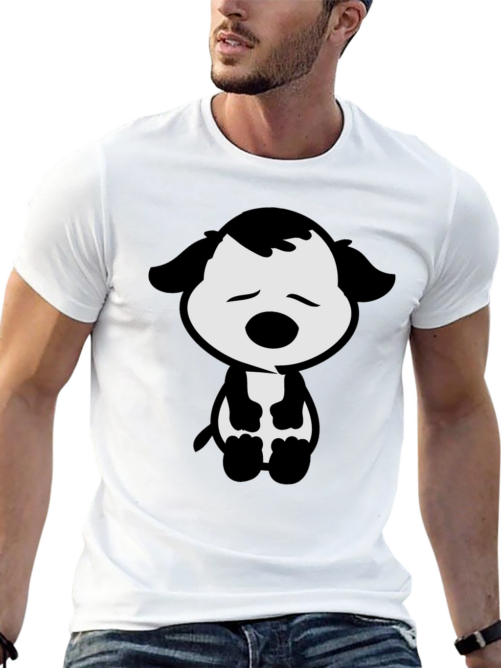 Cute Cartoon Dog Graphic Tee - Black T-Shirt