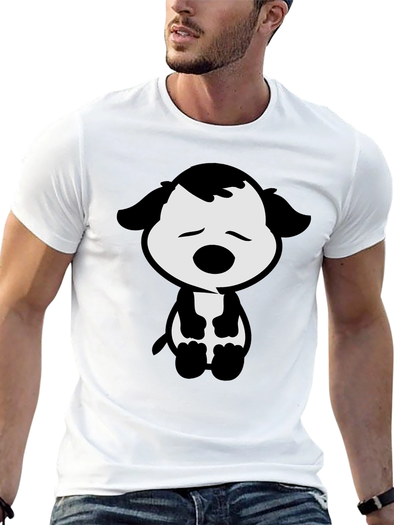 Cute Cartoon Dog Graphic Tee - Black T-Shirt