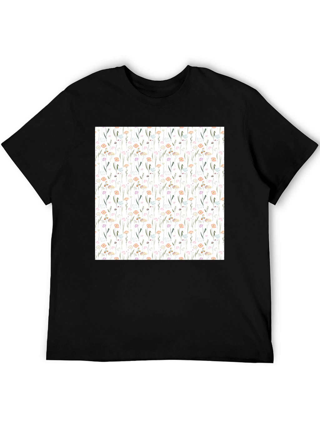 Floral Pattern Black T-Shirt