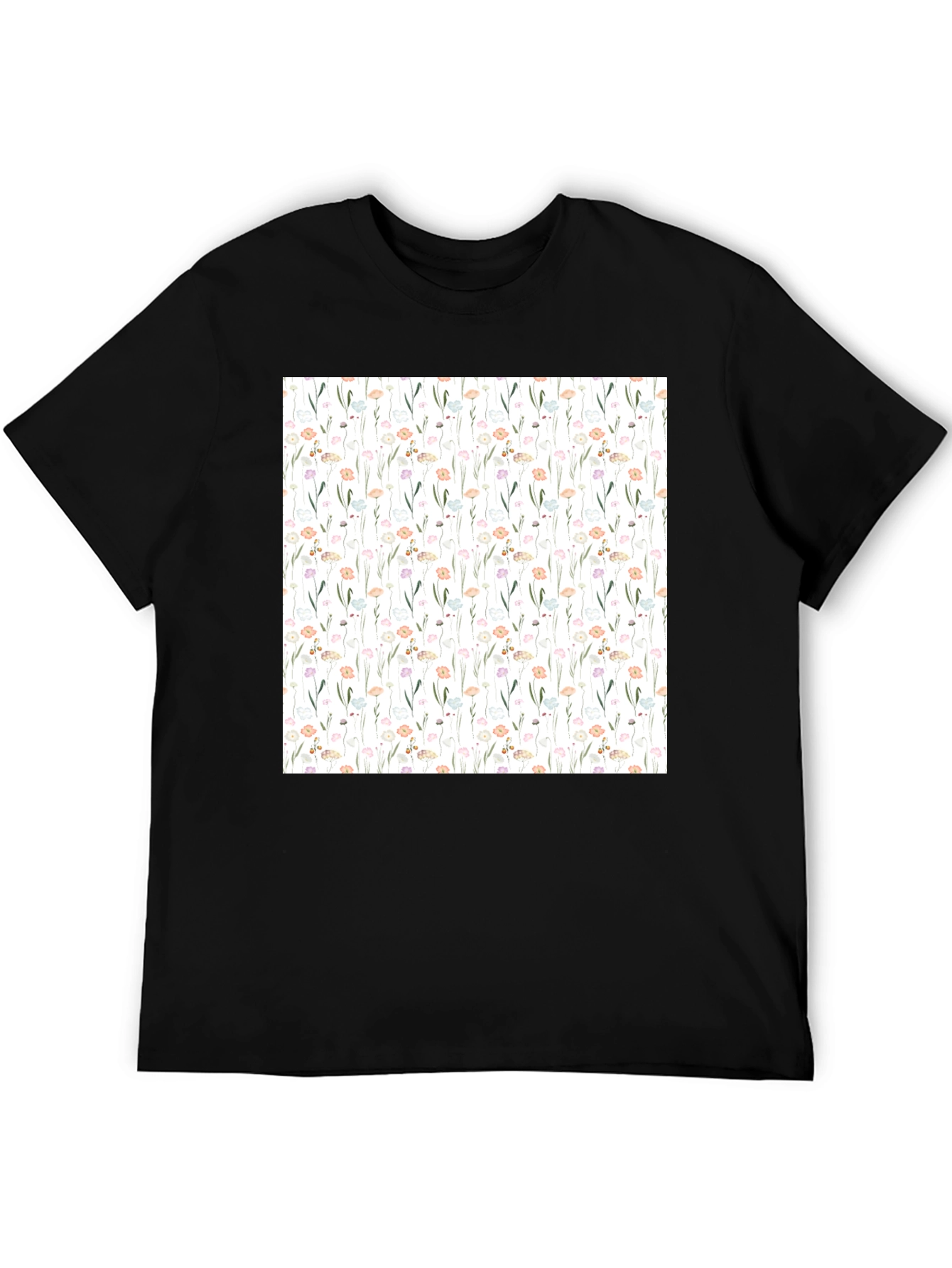 Floral Pattern Black T-Shirt