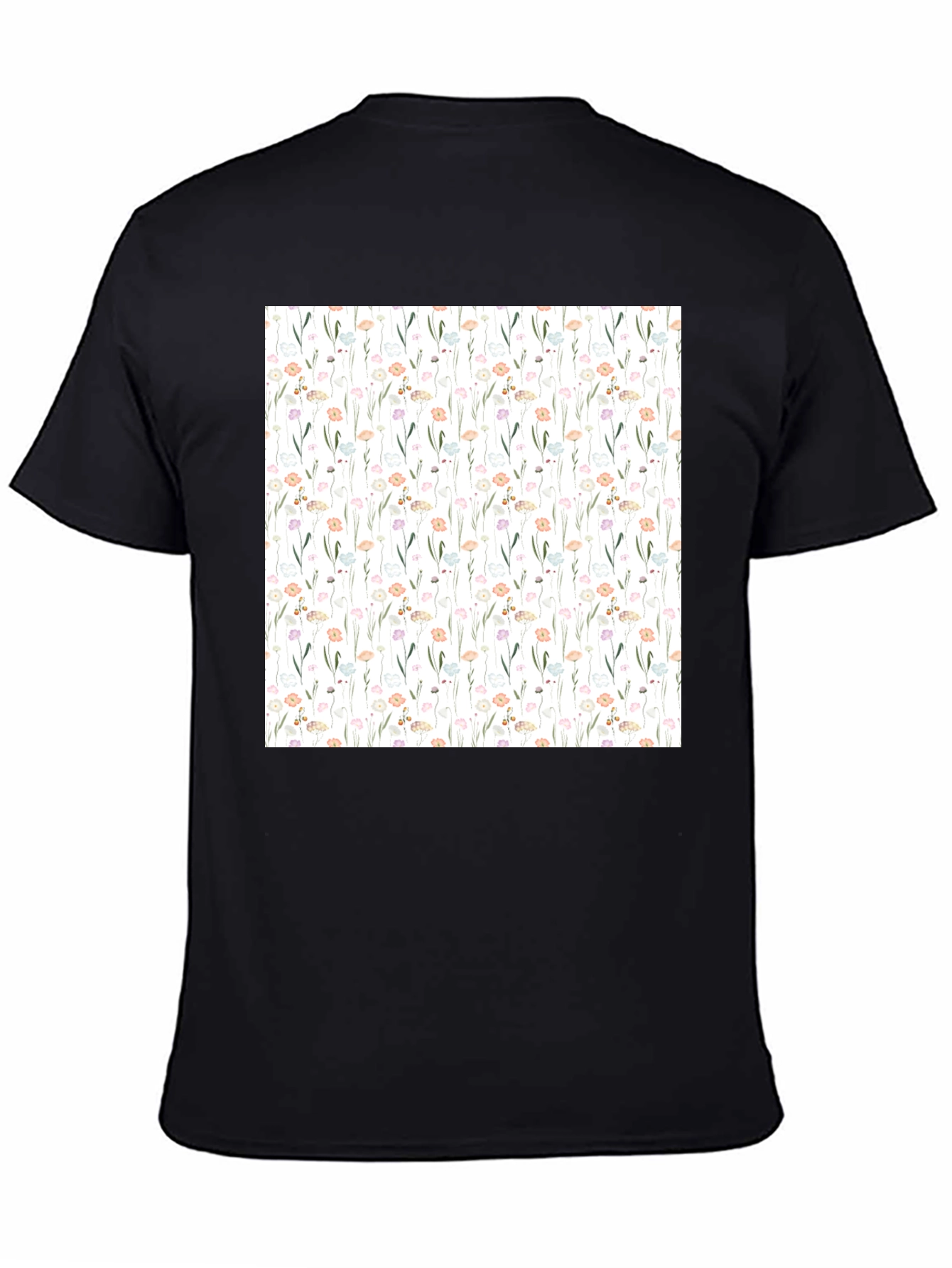 Floral Pattern Black T-Shirt