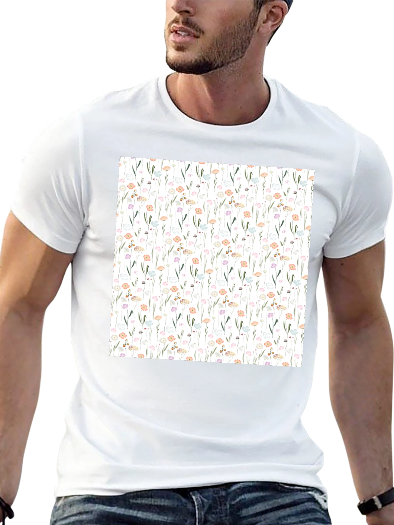 Floral Pattern Black T-Shirt