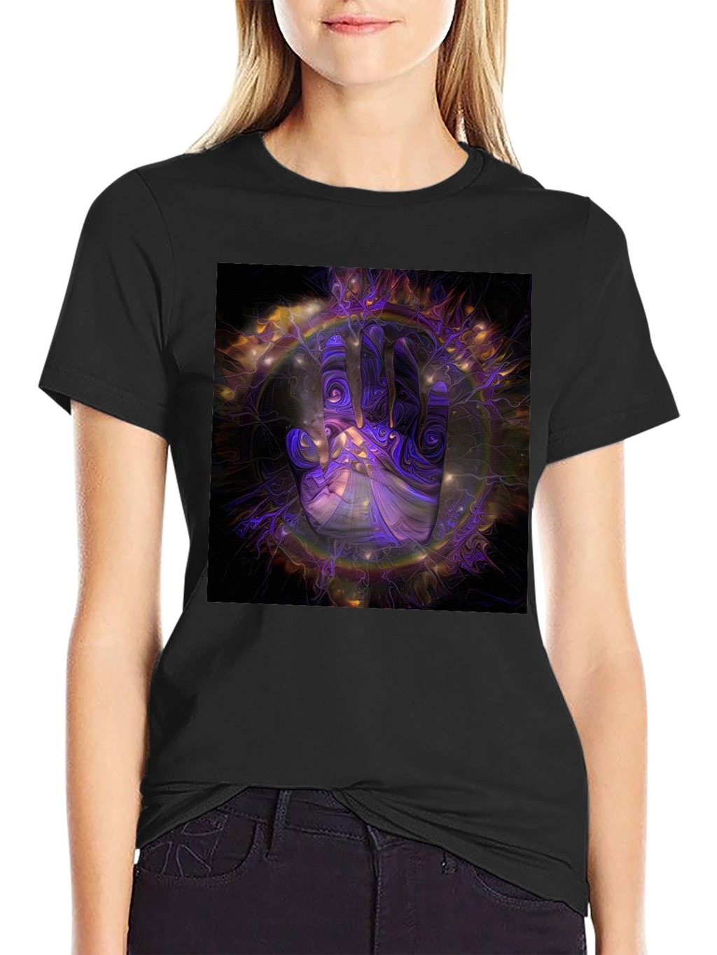 Abstract Hand Graphic Print Black T-Shirt