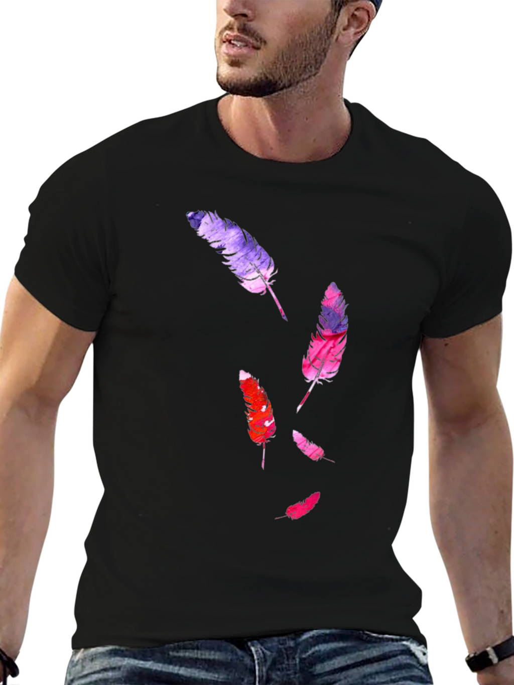 Feather Print Black T-Shirt