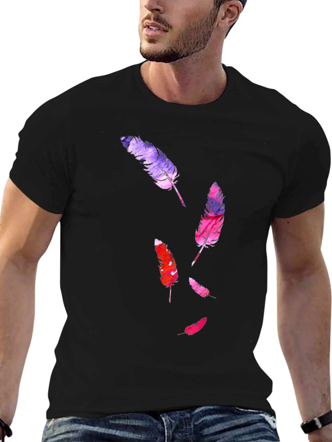 Feather Print Black T-Shirt