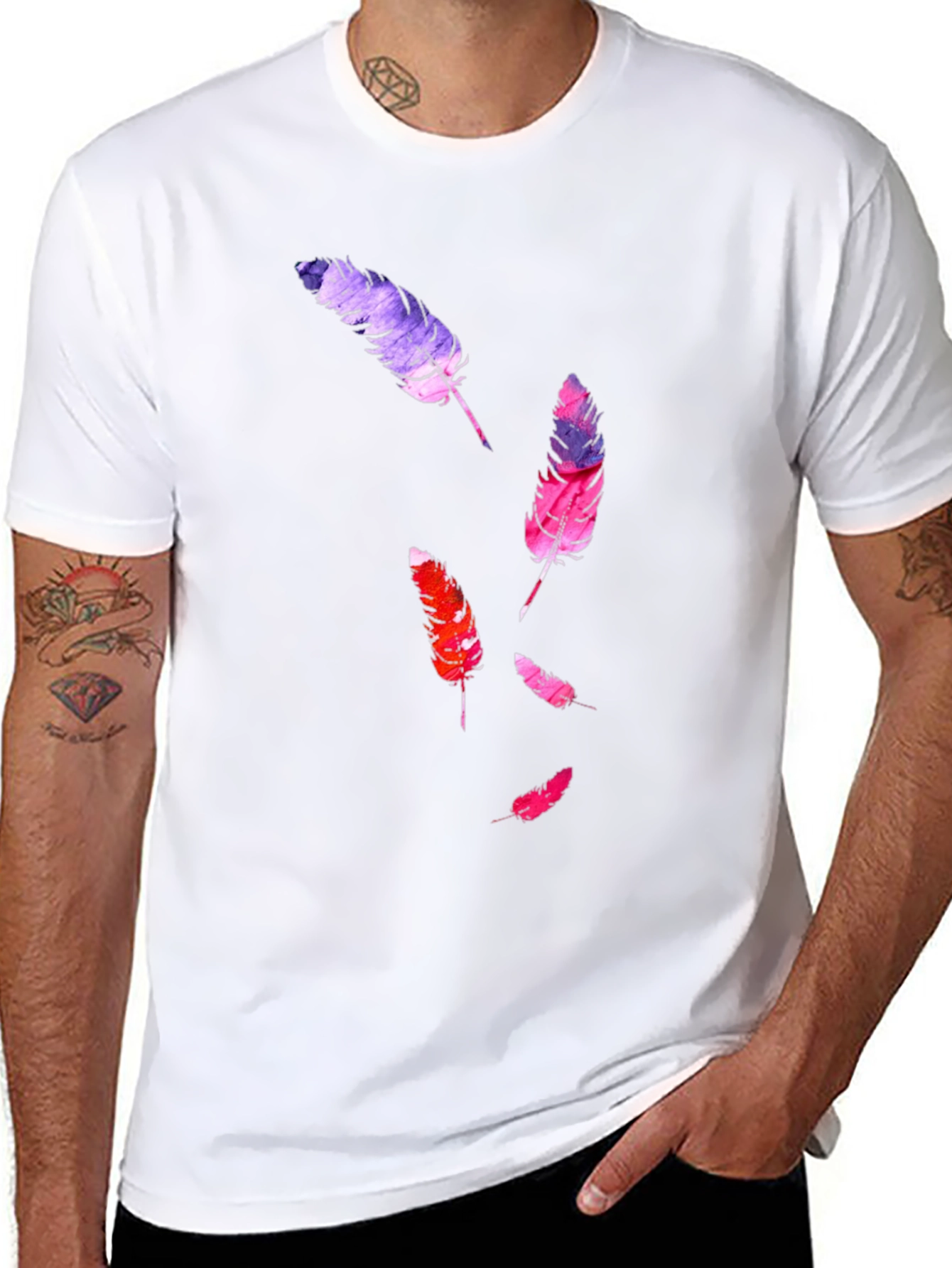Feather Print Black T-Shirt
