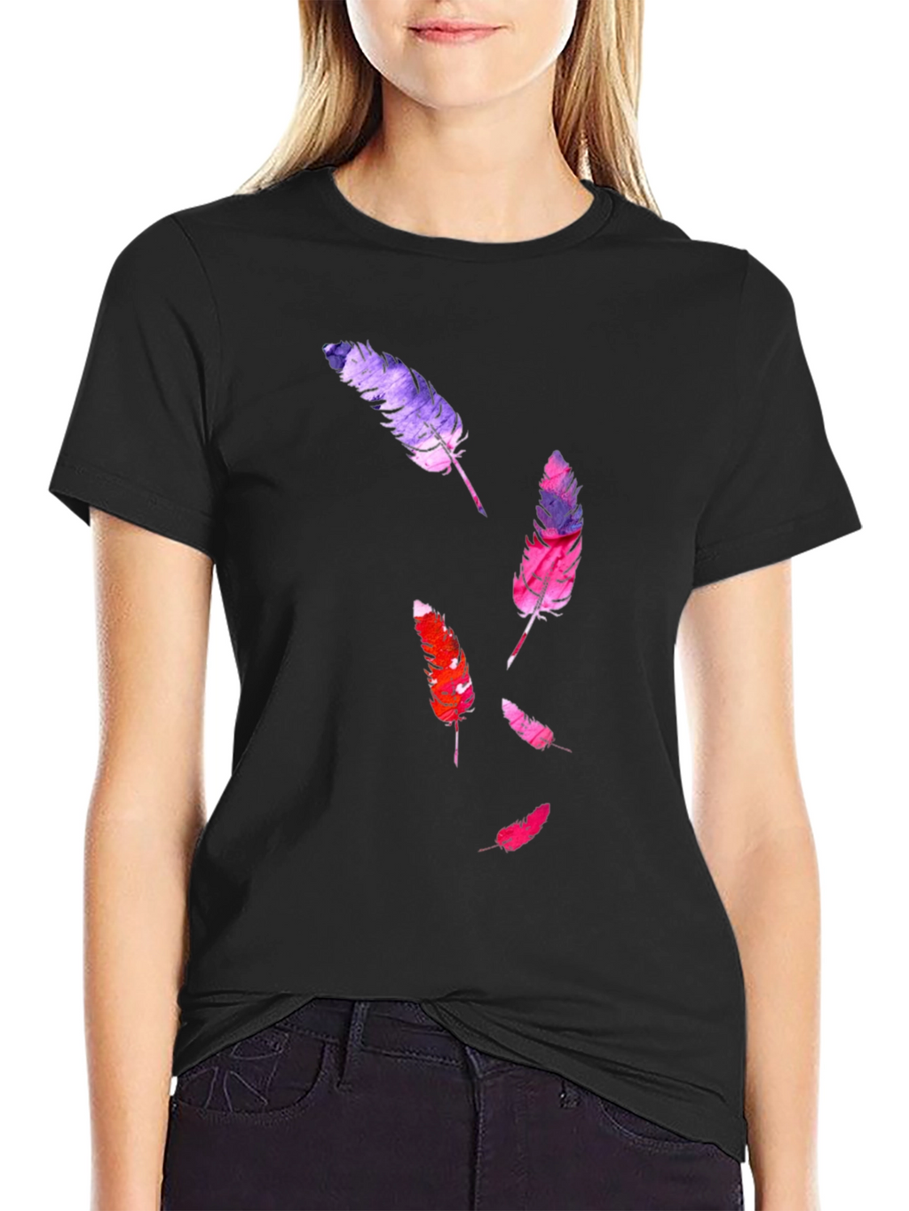 Feather Print Black T-Shirt
