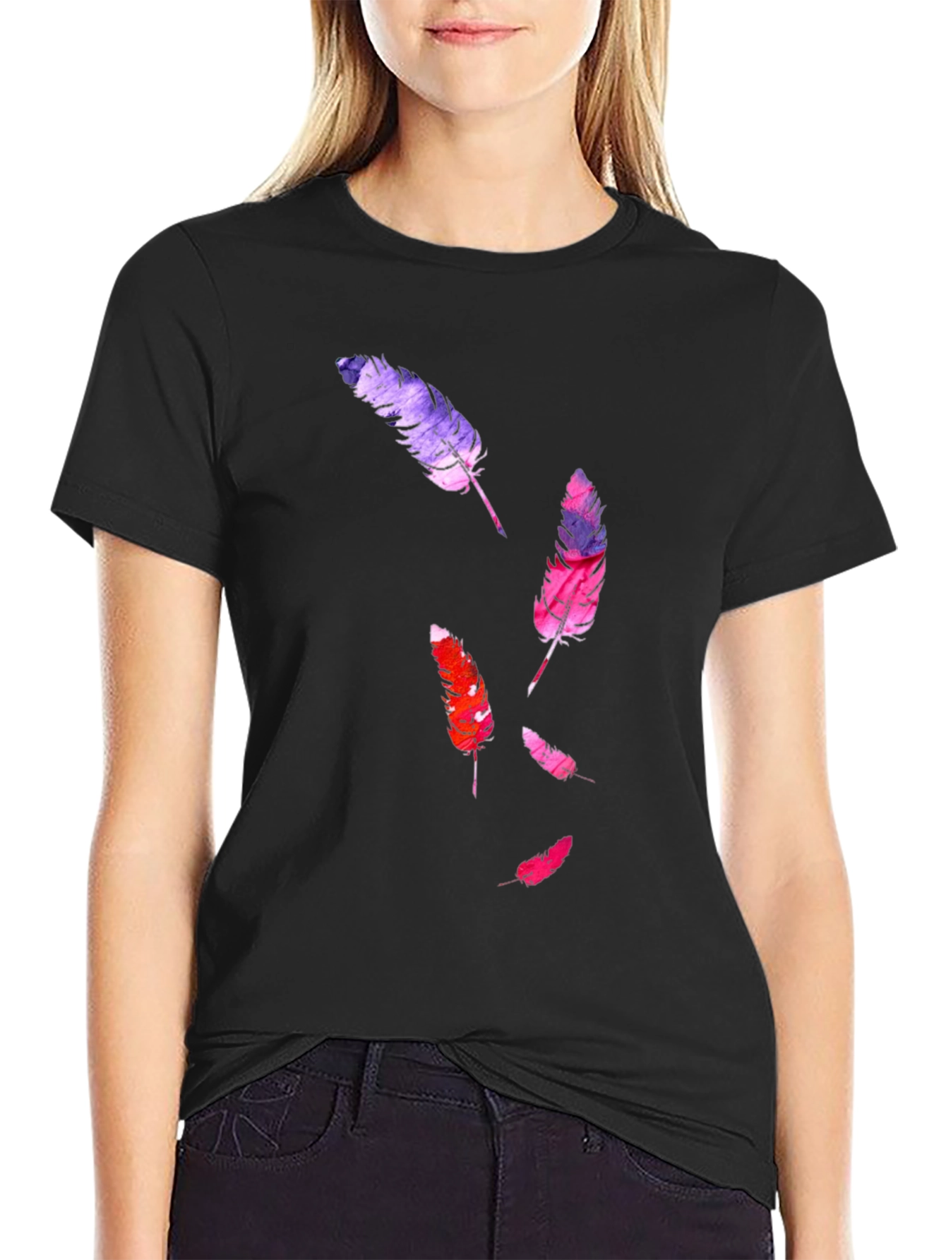 Feather Print Black T-Shirt