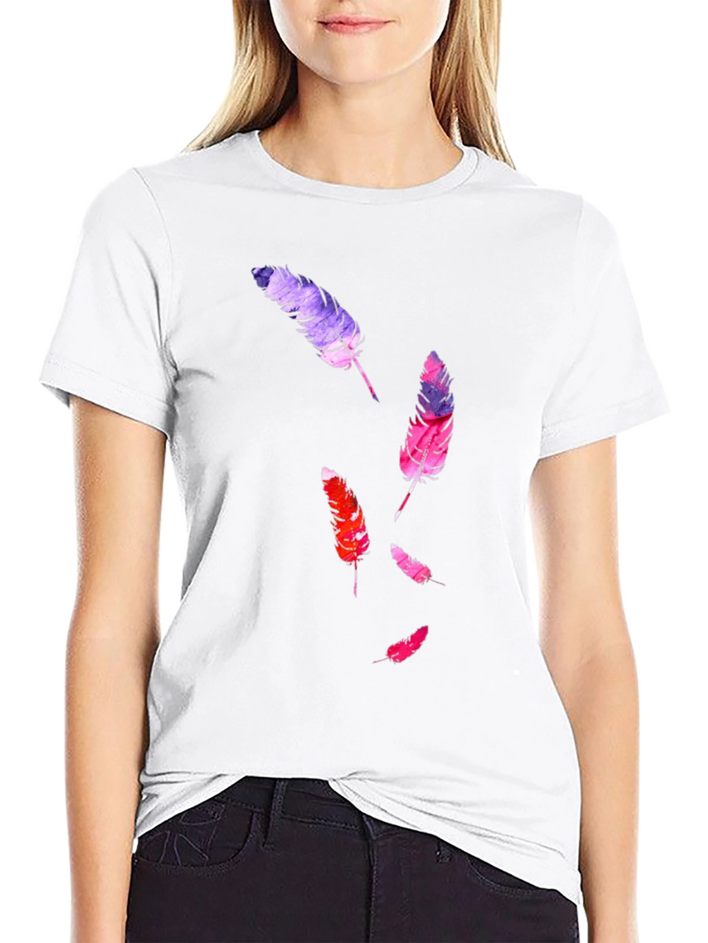 Feather Print Black T-Shirt