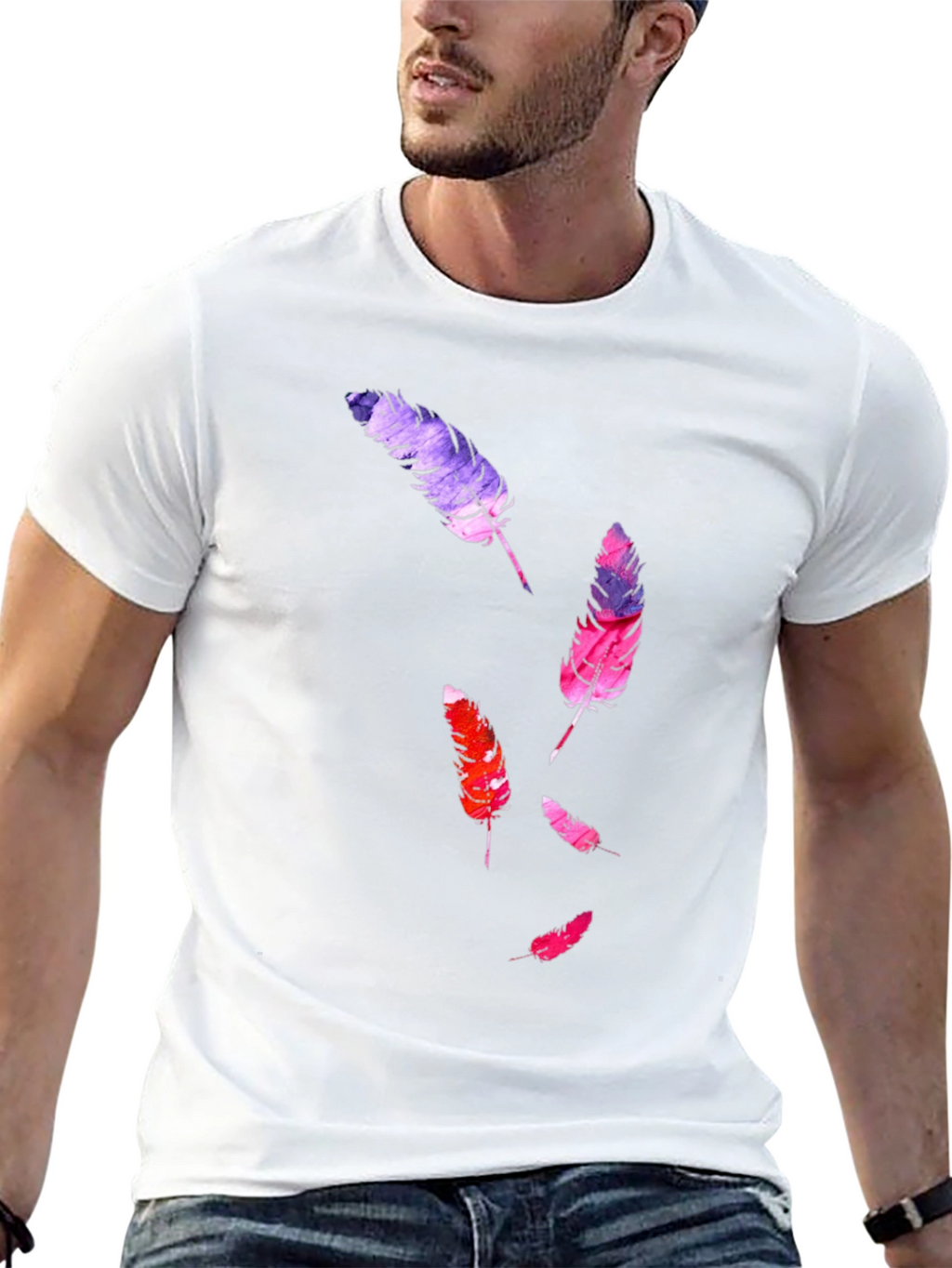 Feather Print Black T-Shirt