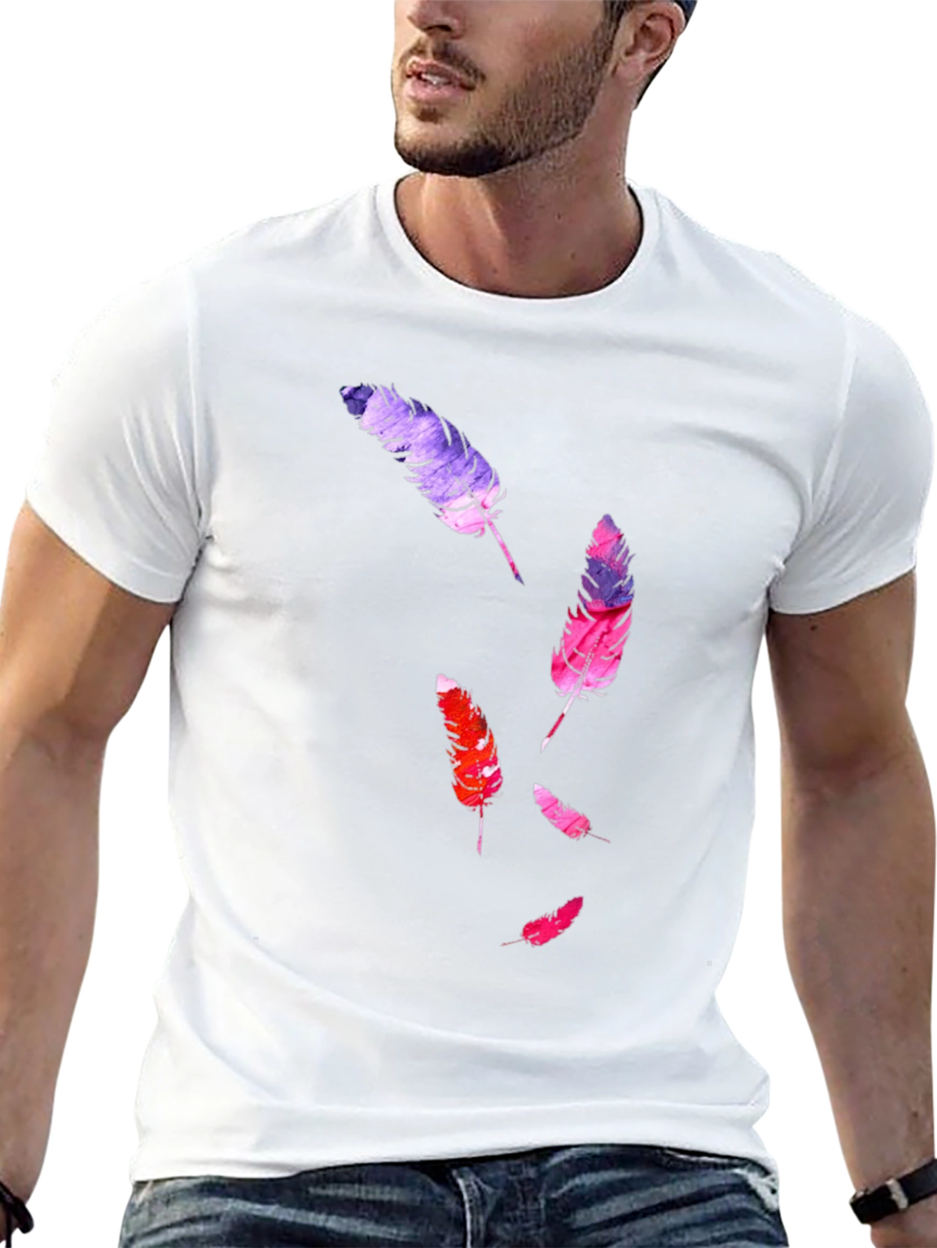 Feather Print Black T-Shirt