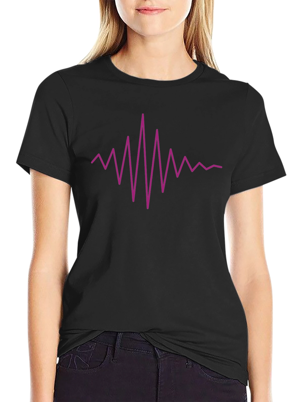 Vibrant Heartbeat Graphic Tee - Black