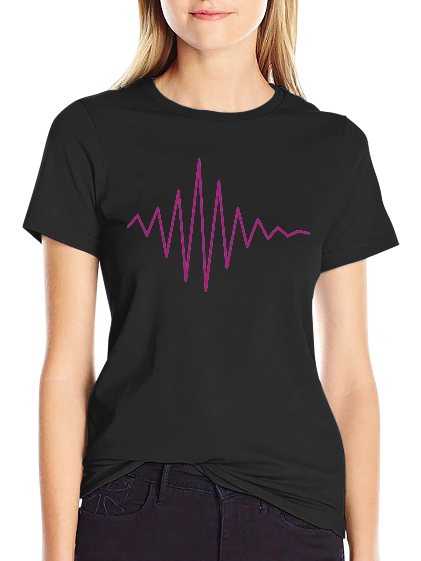Vibrant Heartbeat Graphic Tee - Black