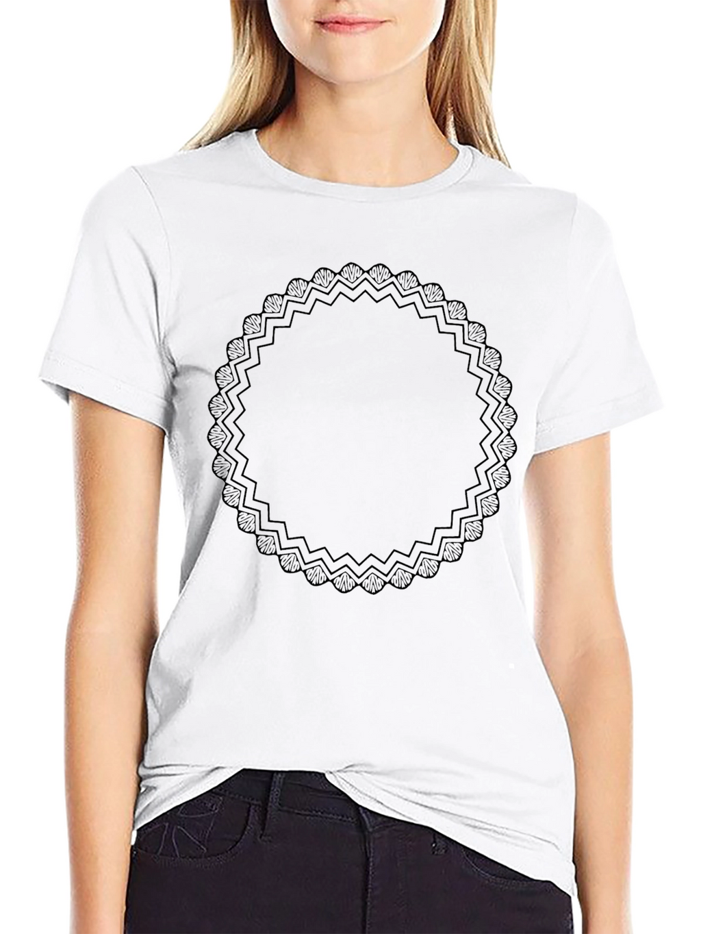 Elegant Black Graphic Tee with Ornamental Circle Design