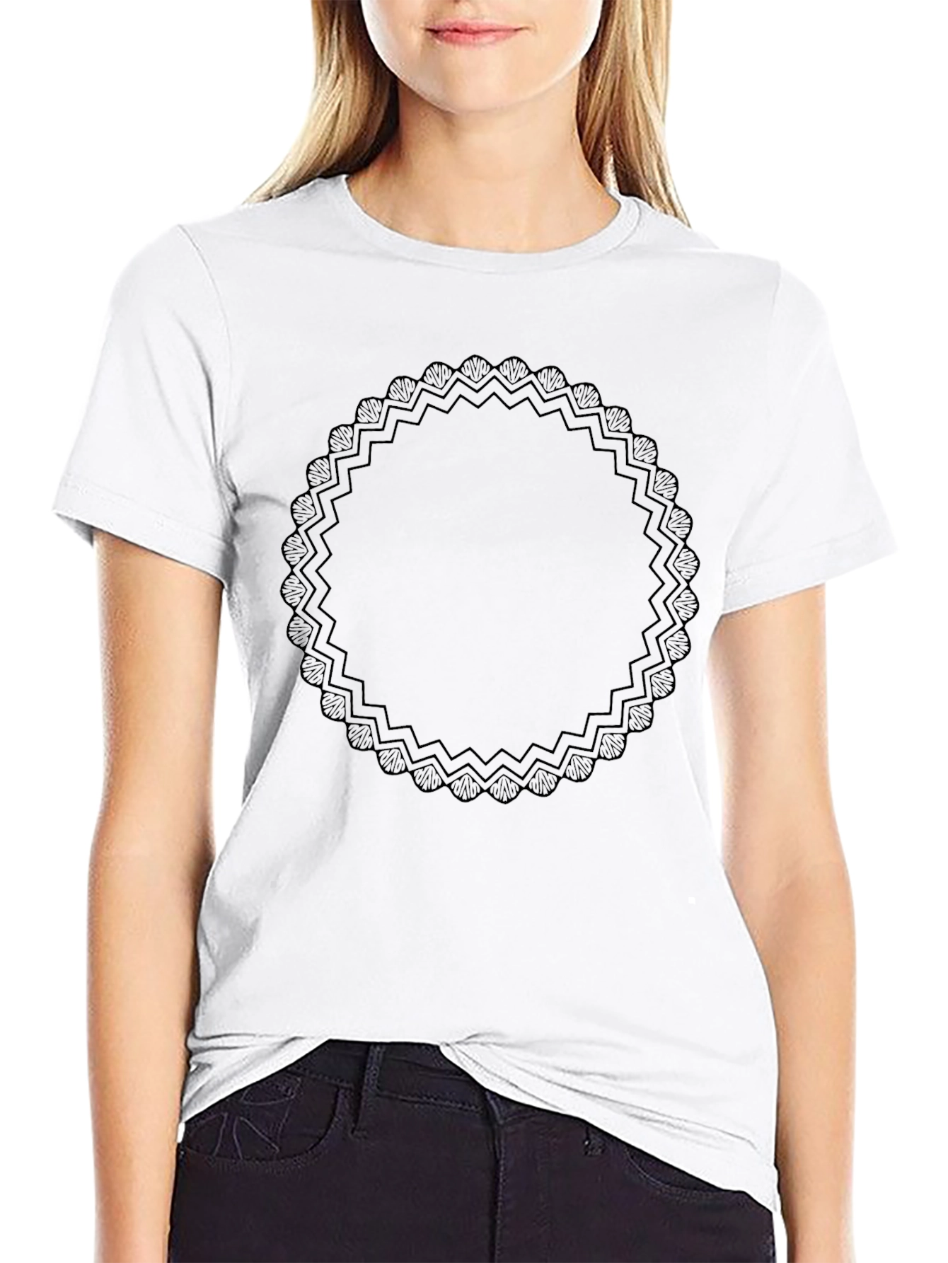 Elegant Black Graphic Tee with Ornamental Circle Design