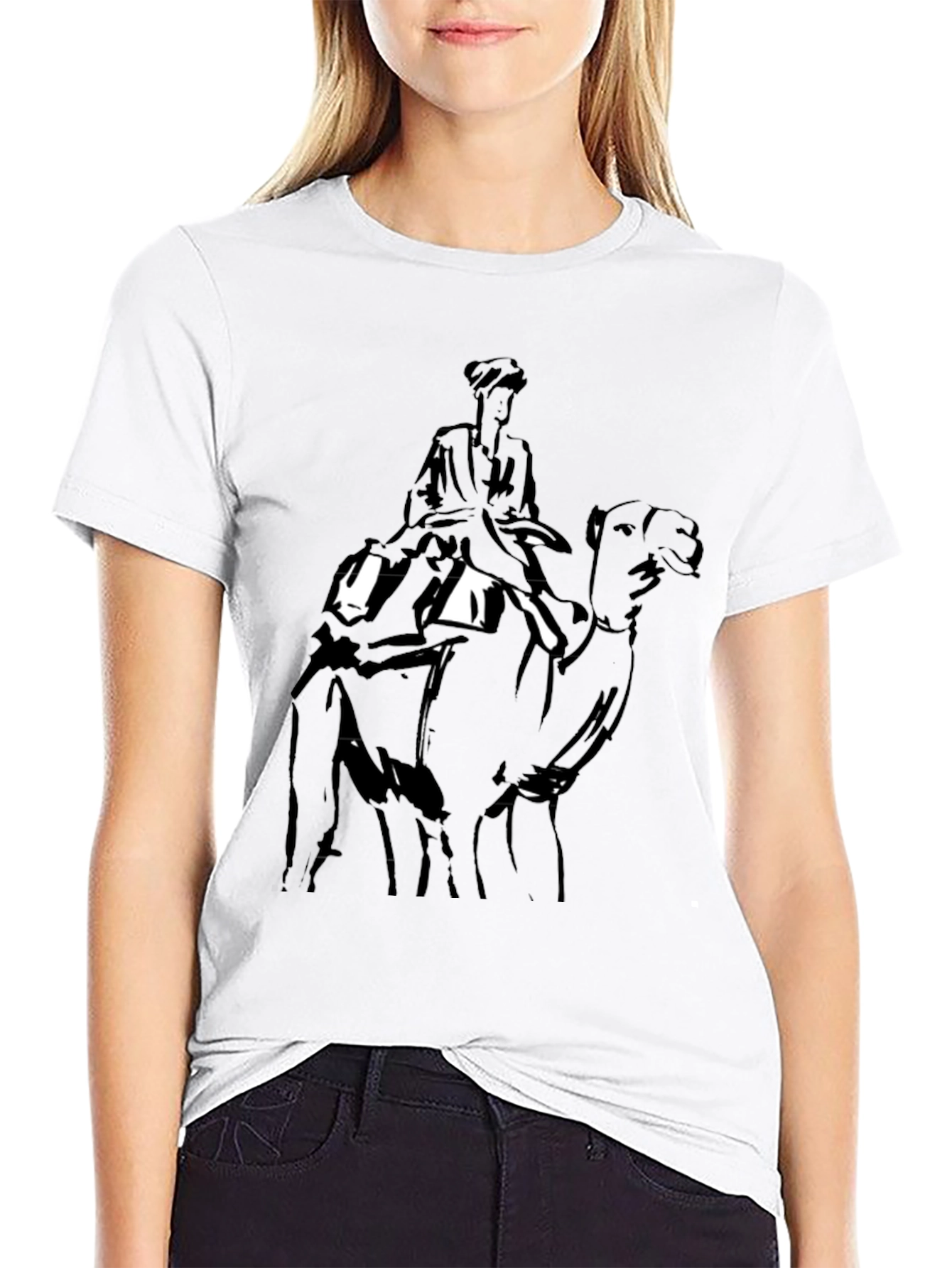 Camel Rider Graphic Tee - Black Cotton T-Shirt