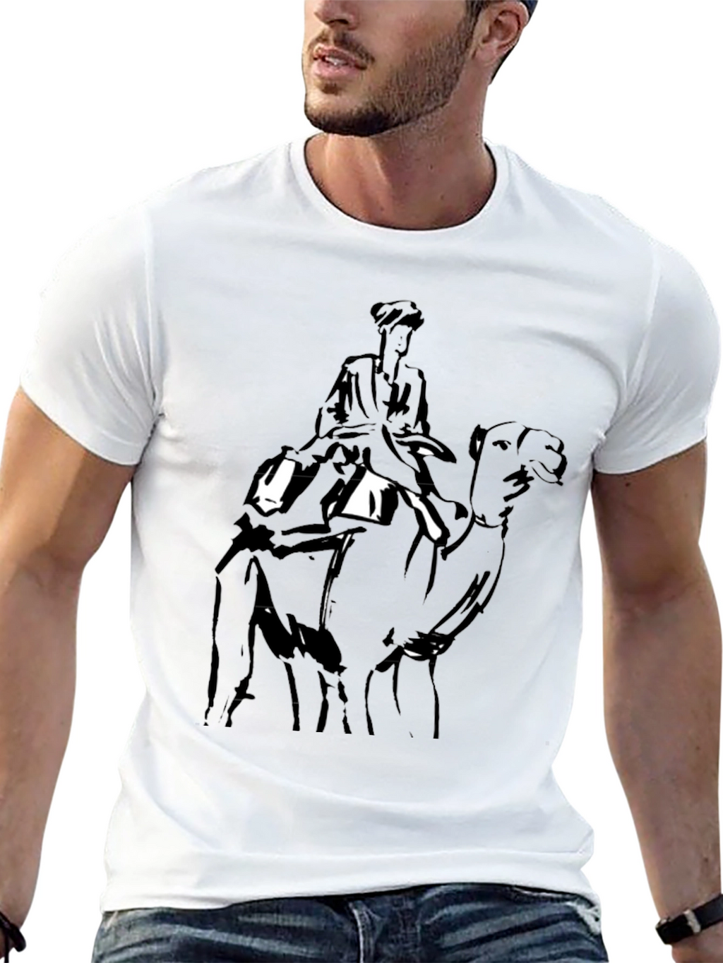 Camel Rider Graphic Tee - Black Cotton T-Shirt