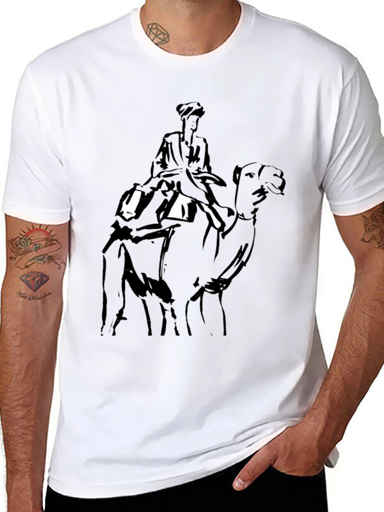 Camel Rider Graphic Tee - Black Cotton T-Shirt