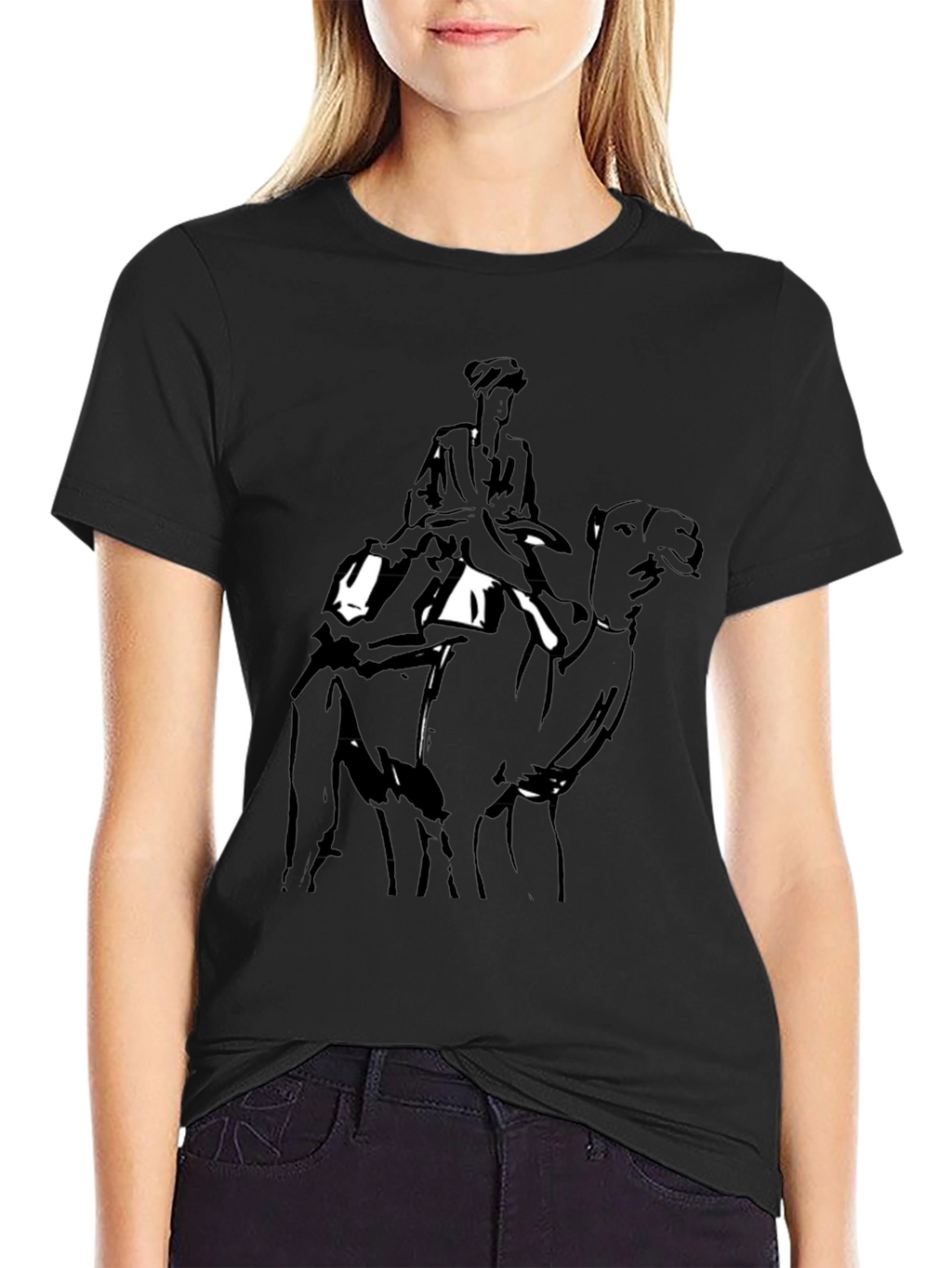Camel Rider Graphic Tee - Black Cotton T-Shirt
