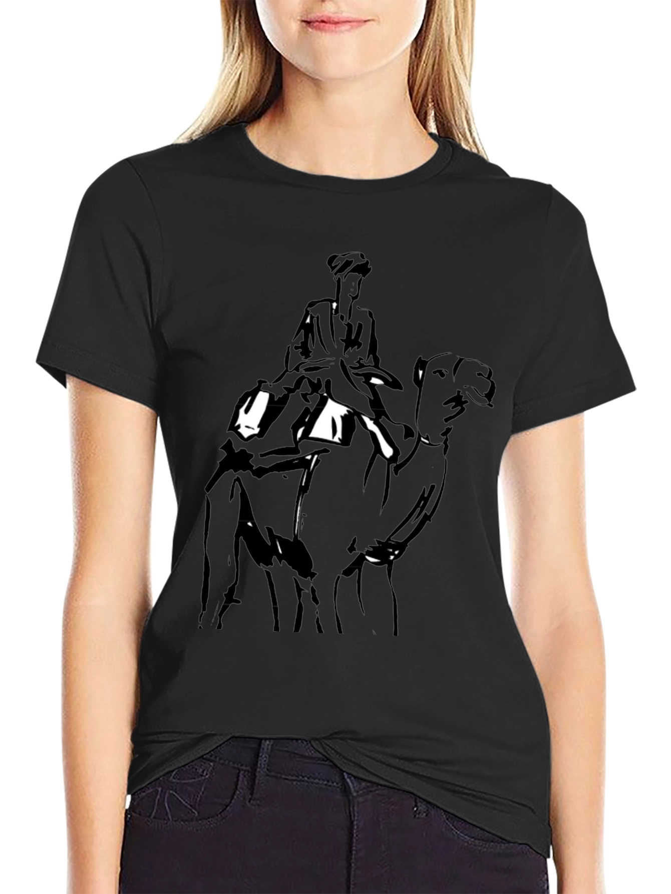 Camel Rider Graphic Tee - Black Cotton T-Shirt