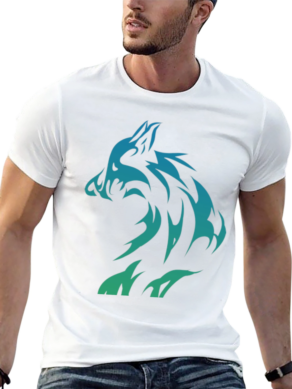 Tribal Wolf Graphic Print Tee - Cool Mens T-Shirt