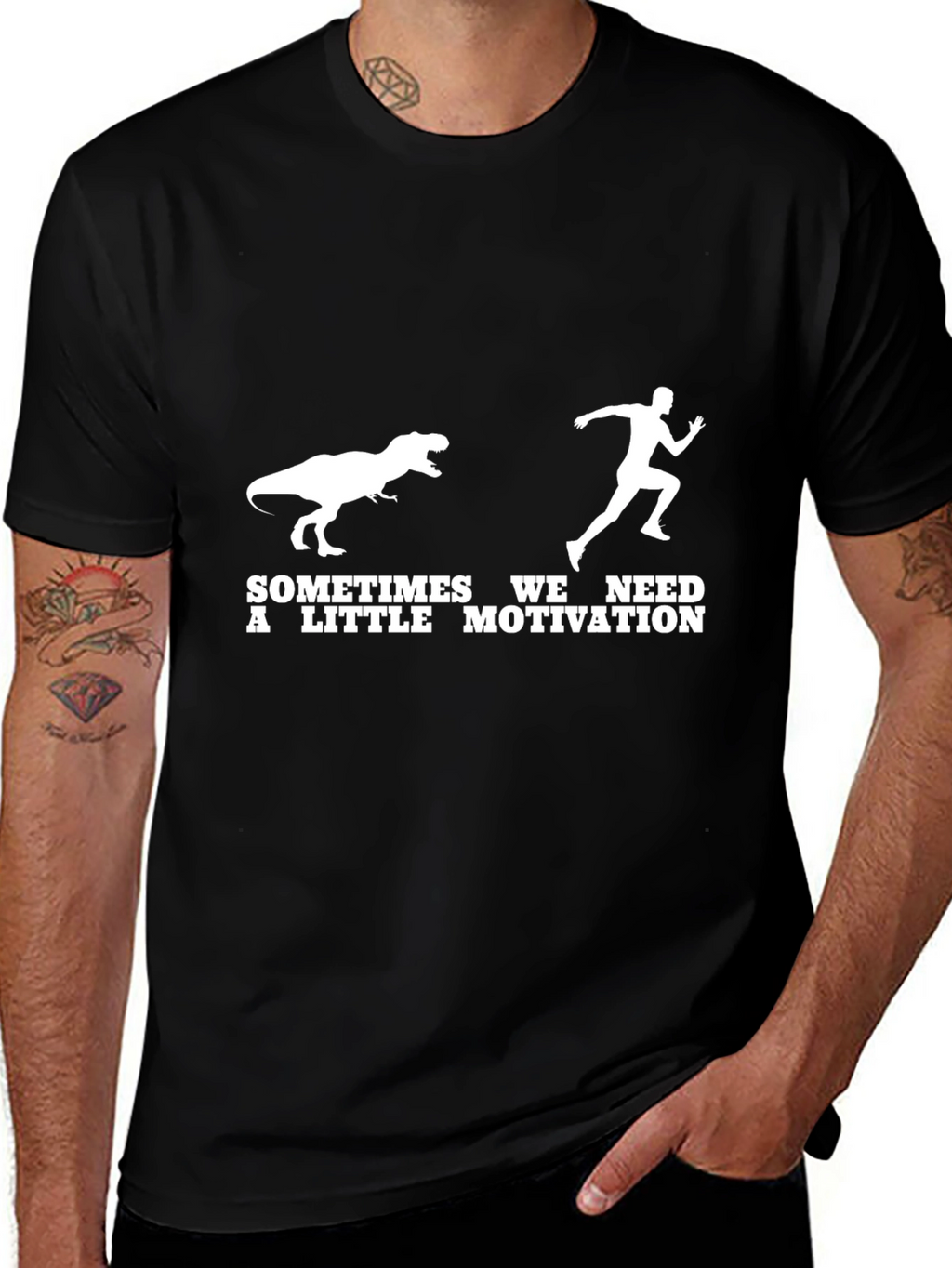 Funny Dinosaur Motivation Black T-Shirt