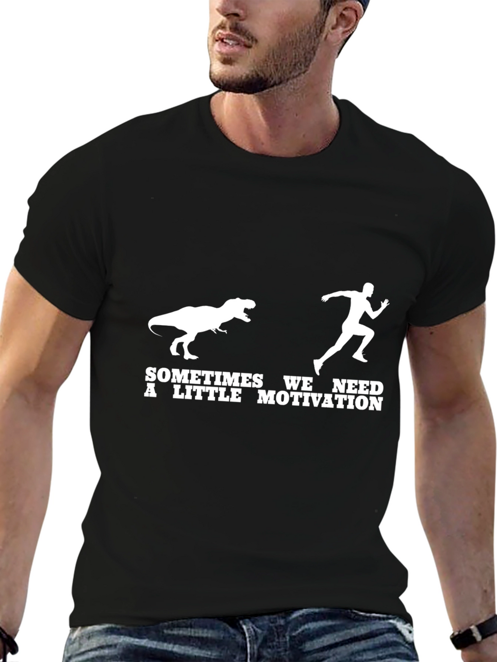 Funny Dinosaur Motivation Black T-Shirt