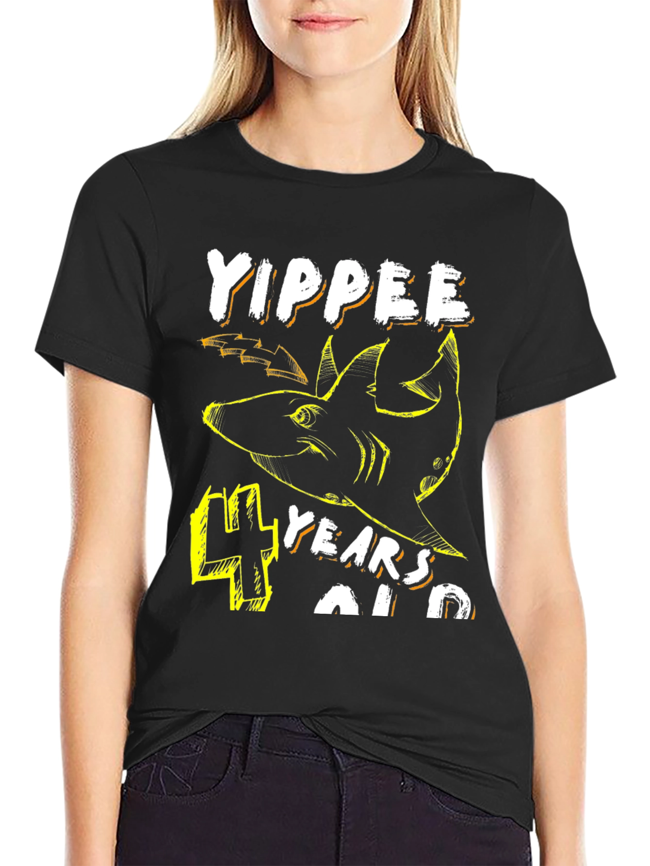 Yippee 4 Years Old Shark Birthday T-Shirt