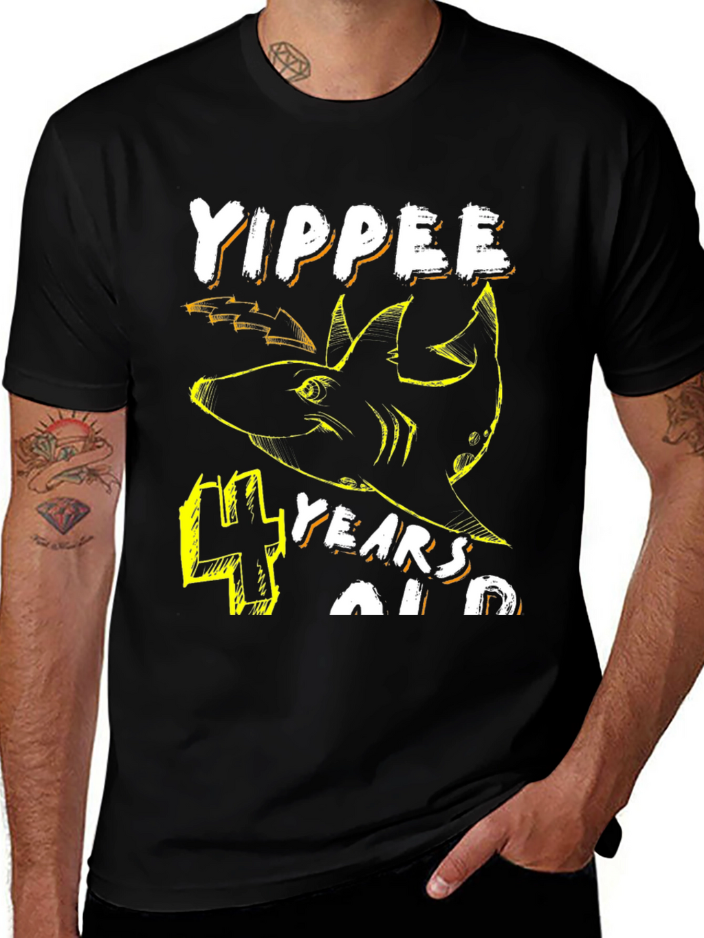 Yippee 4 Years Old Shark Birthday T-Shirt