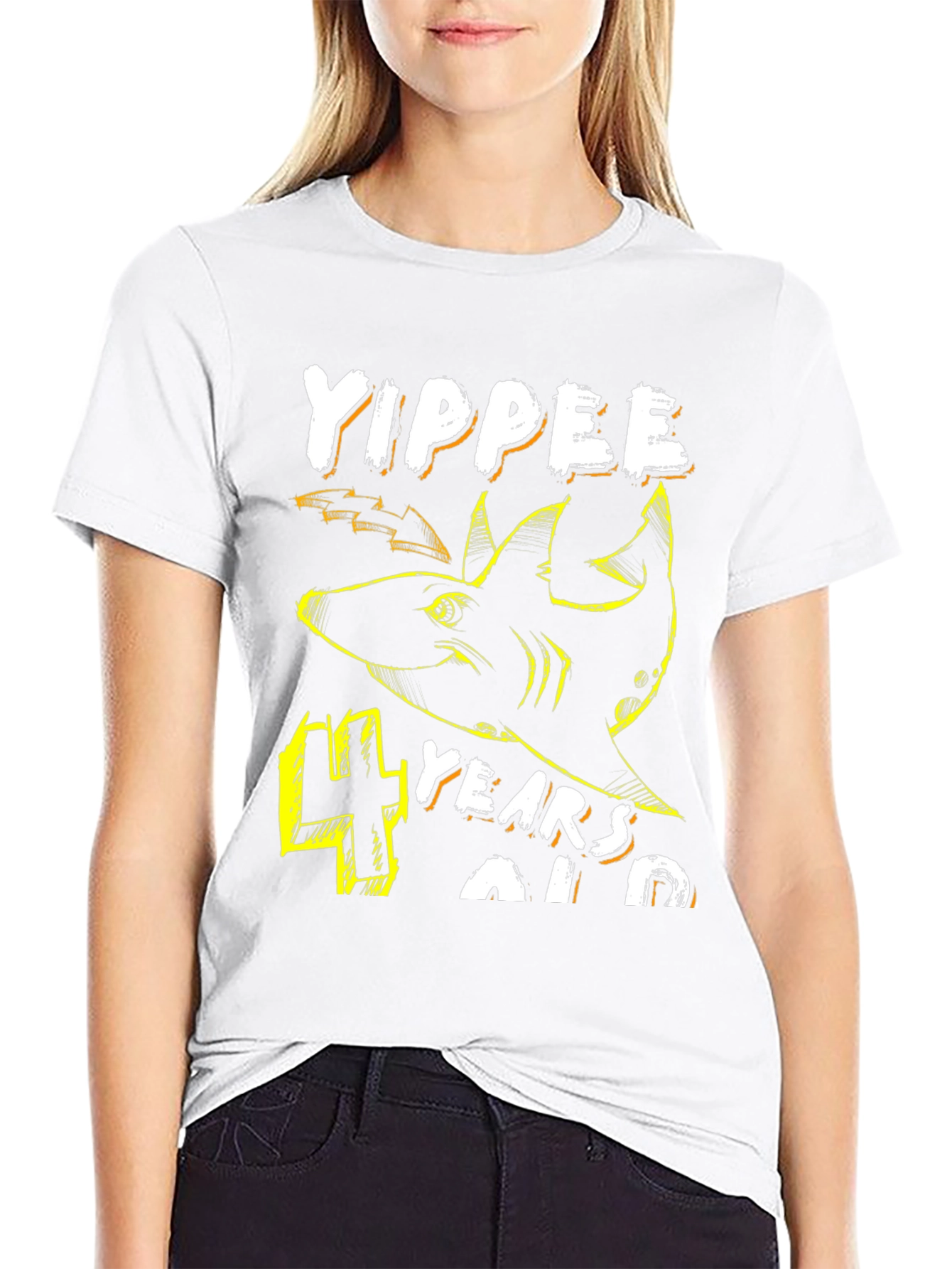 Yippee 4 Years Old Shark Birthday T-Shirt