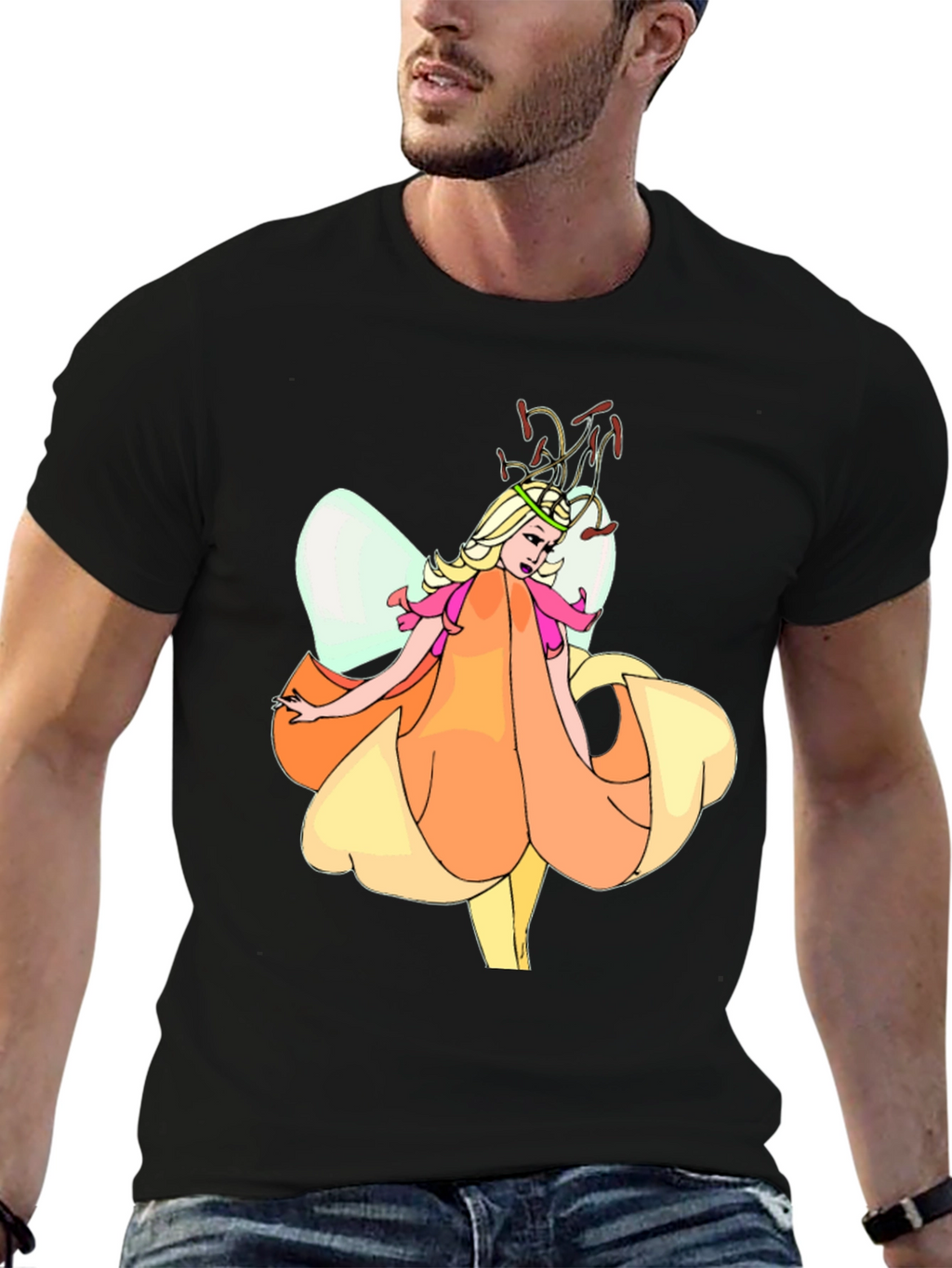 Fairy Flower Graphic T-Shirt - Black Cotton Tee
