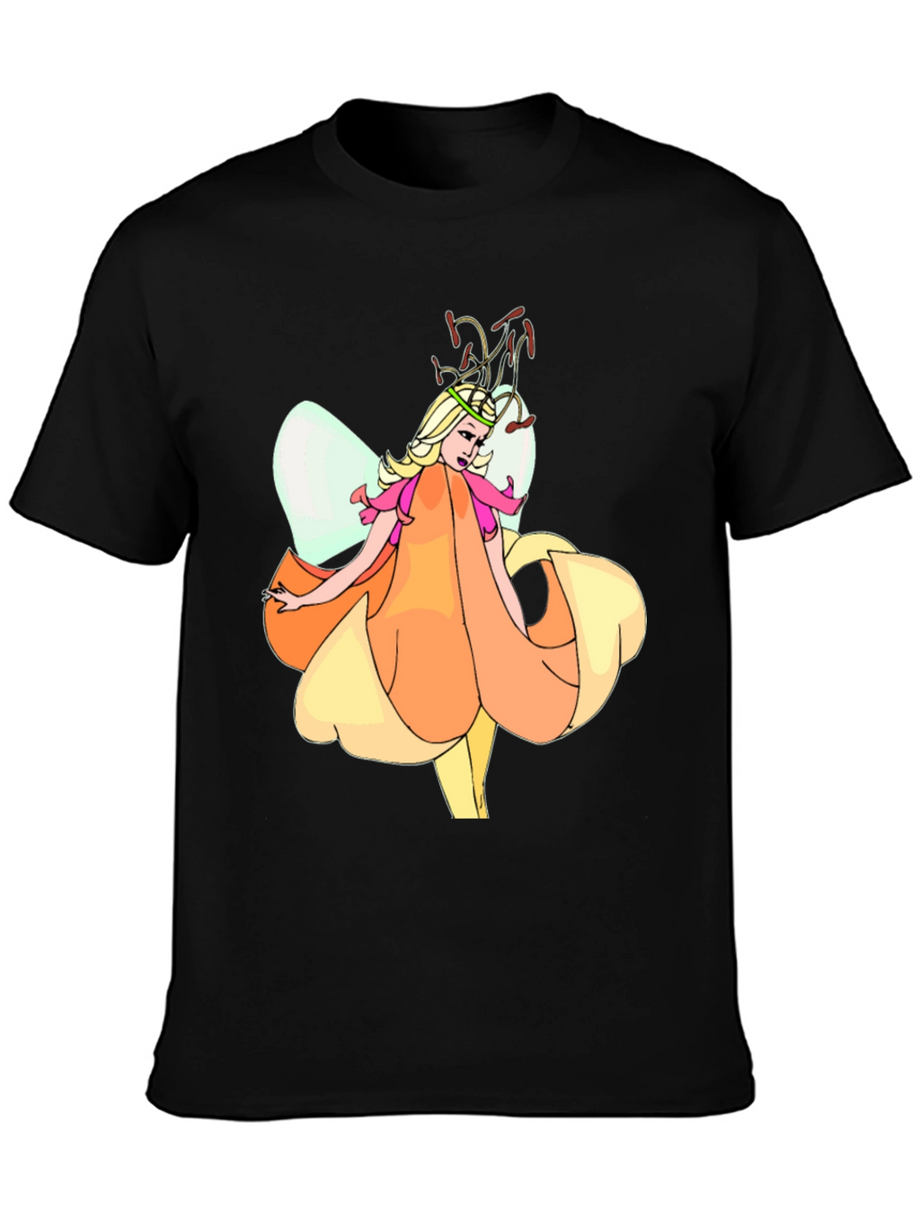 Fairy Flower Graphic T-Shirt - Black Cotton Tee