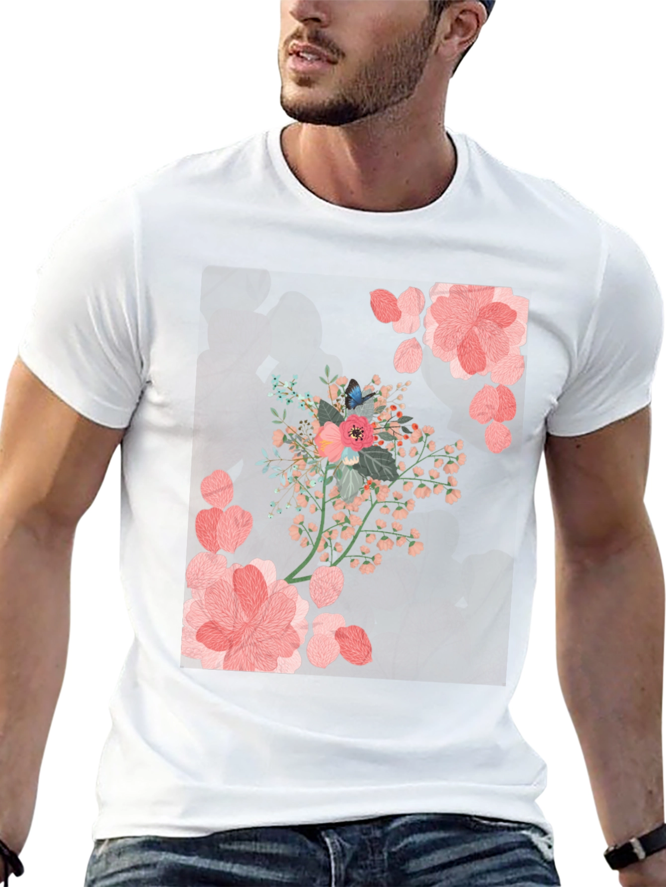 Floral Print Black Casual T-Shirt
