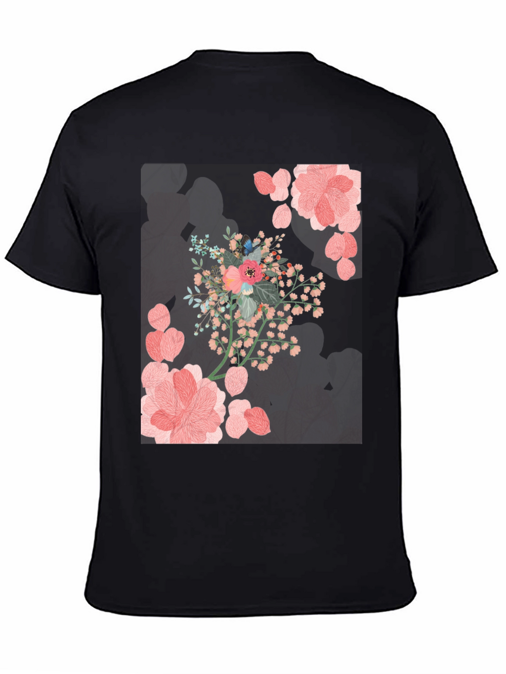 Floral Print Black Casual T-Shirt