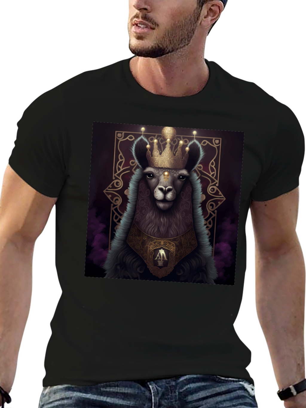 Royal Llama Graphic Tee - Unisex Black T-Shirt