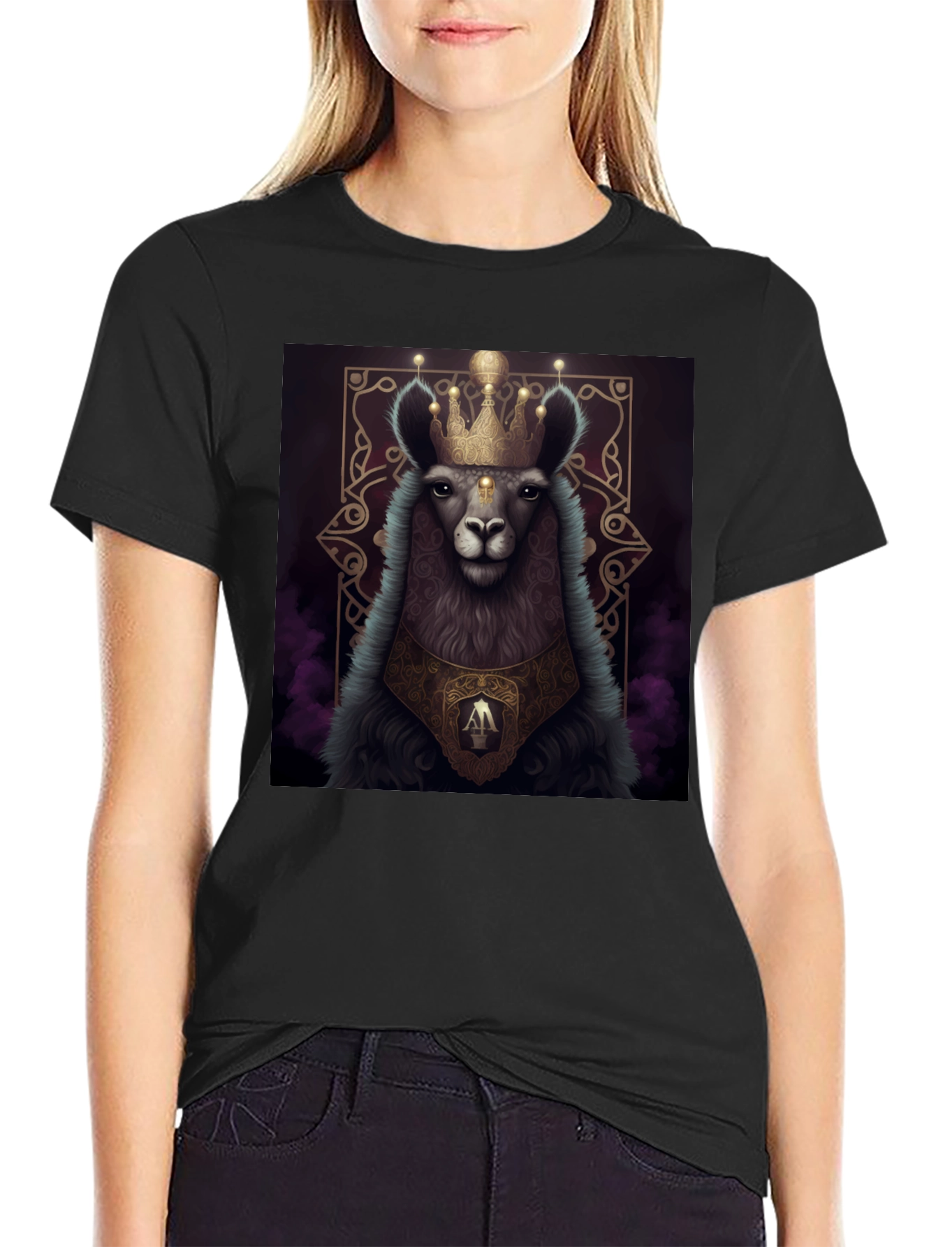 Royal Llama Graphic Tee - Unisex Black T-Shirt