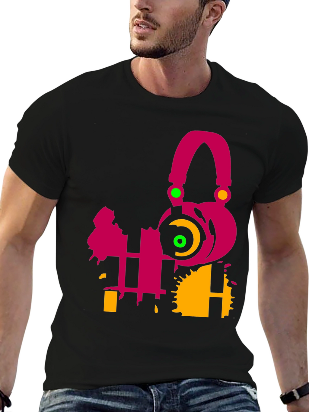 Abstract Music Headphone Graphic Tee - Black