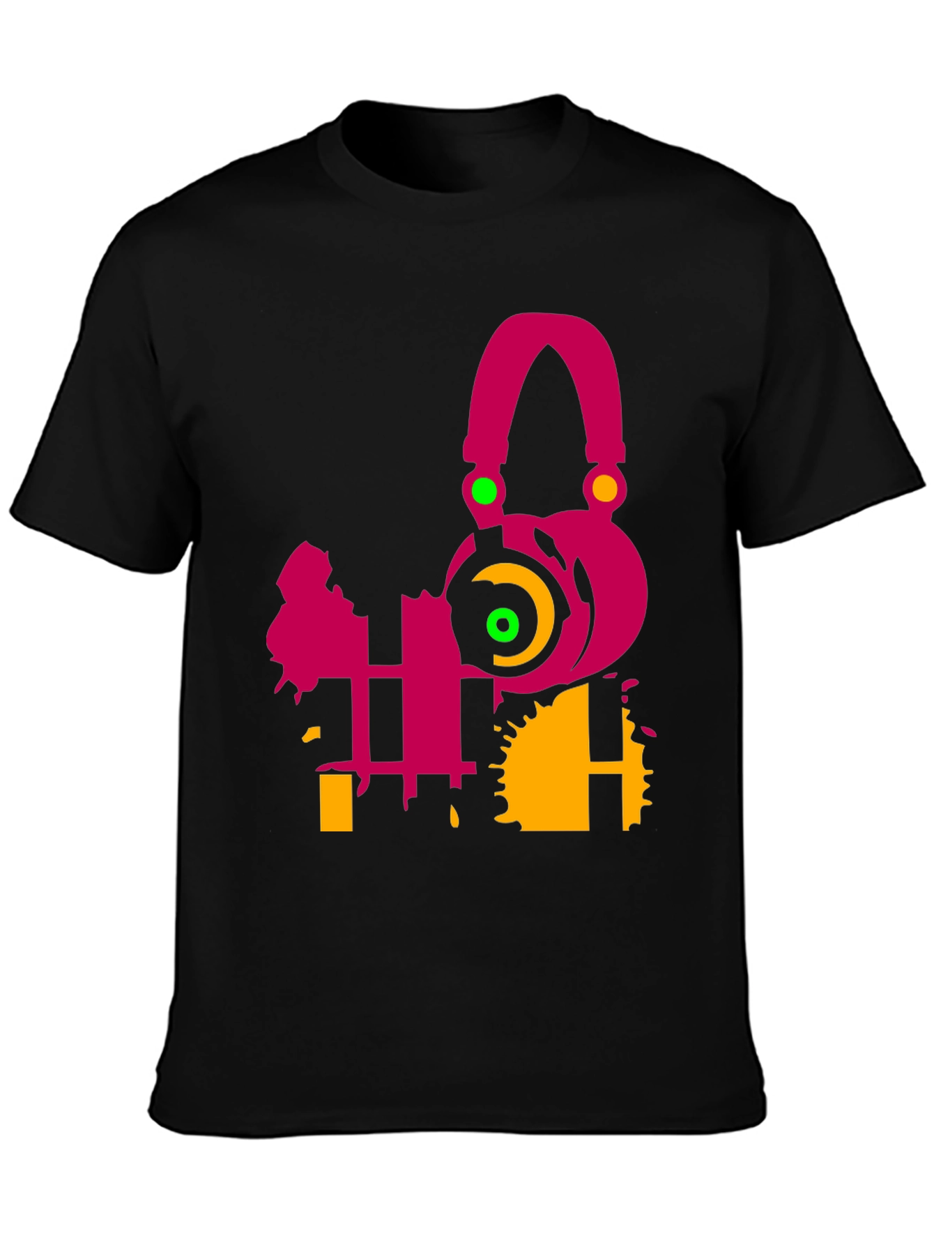 Abstract Music Headphone Graphic Tee - Black