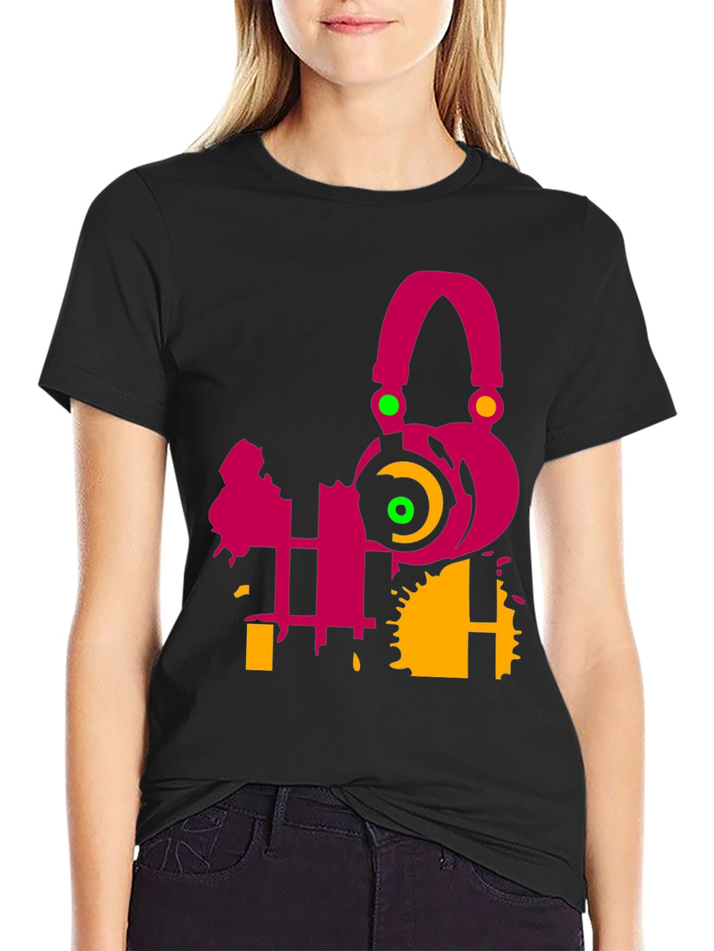 Abstract Music Headphone Graphic Tee - Black