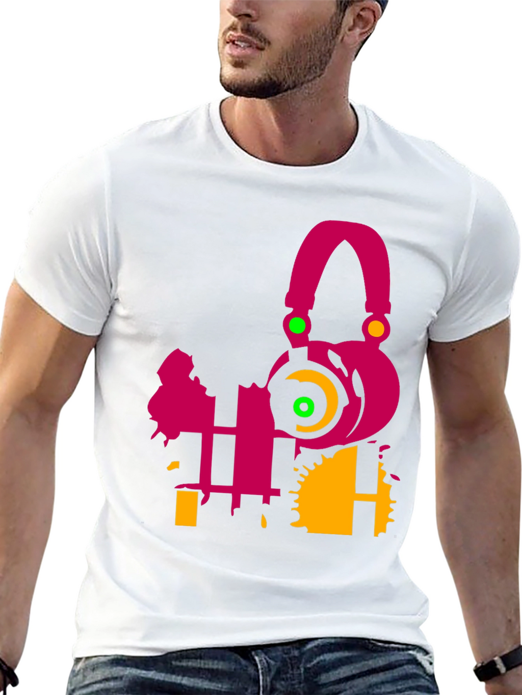 Abstract Music Headphone Graphic Tee - Black