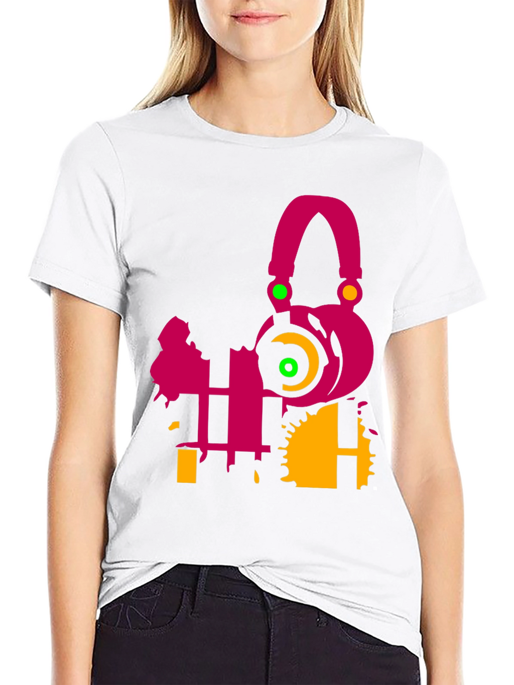 Abstract Music Headphone Graphic Tee - Black