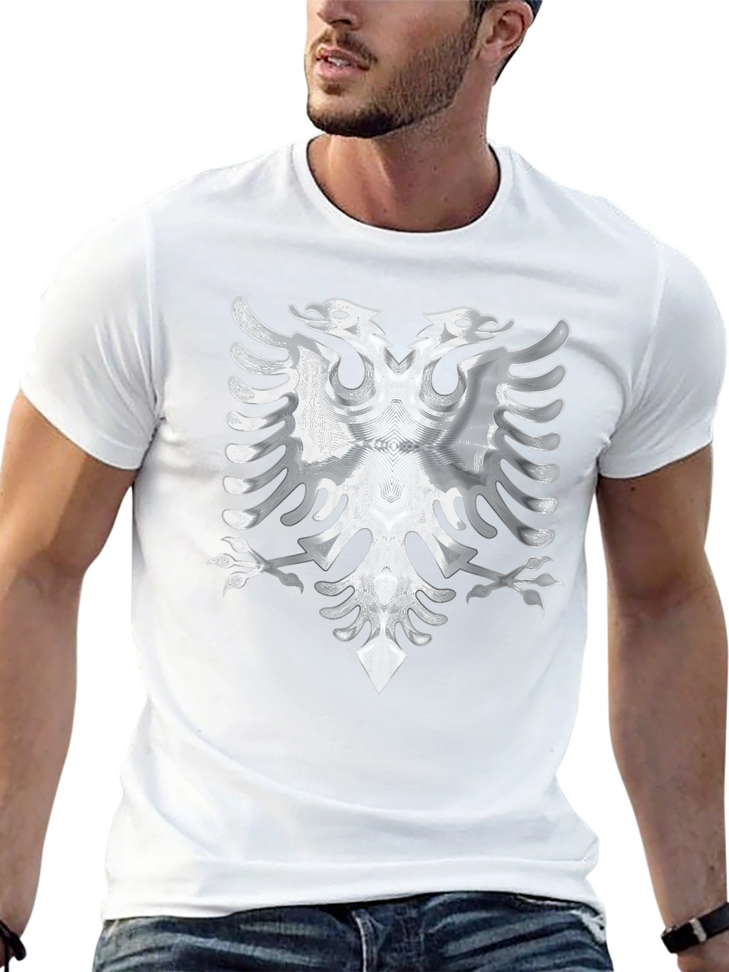 Black Tee with Silver Albanian Eagle Graphic