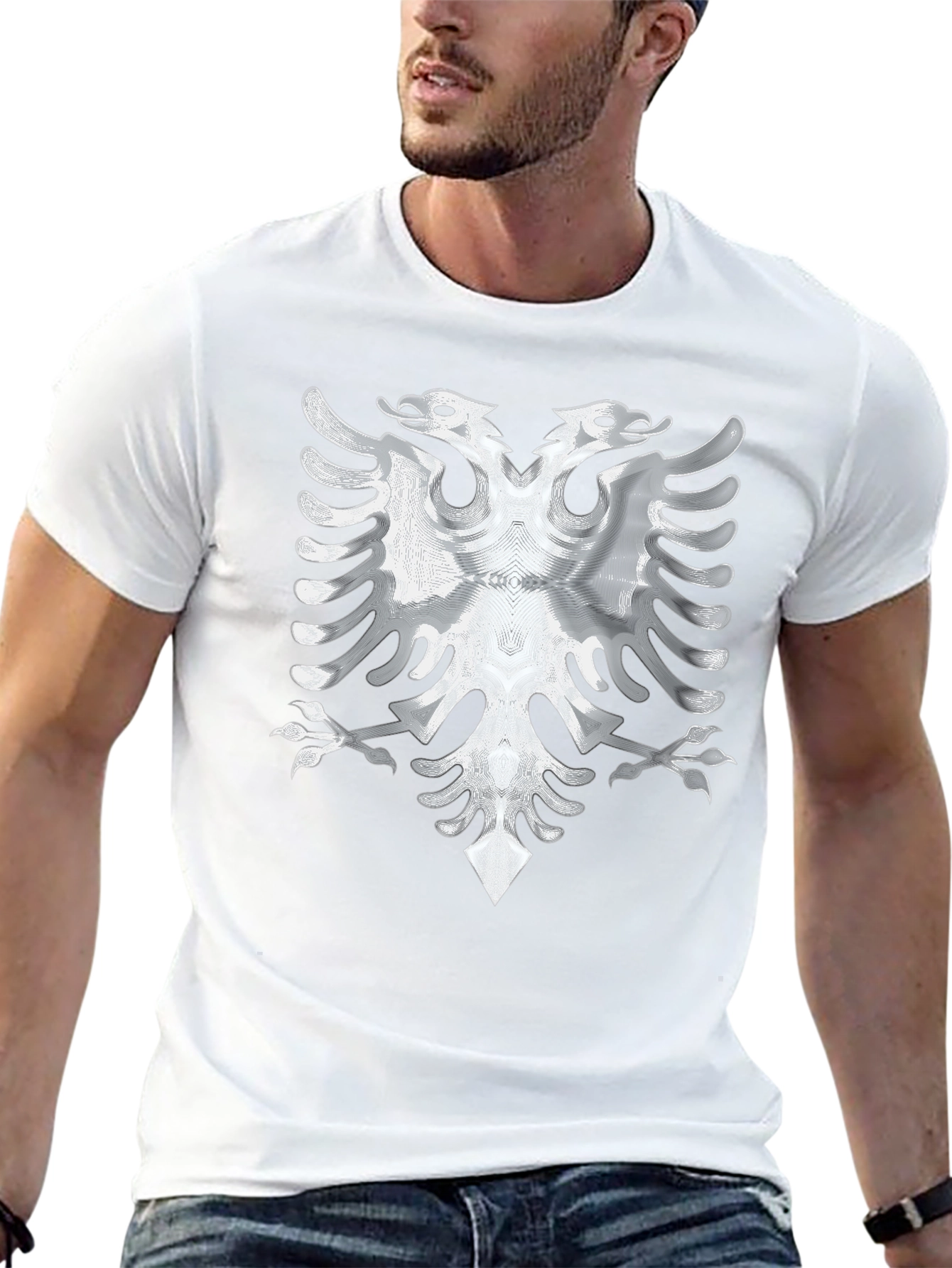 Black Tee with Silver Albanian Eagle Graphic