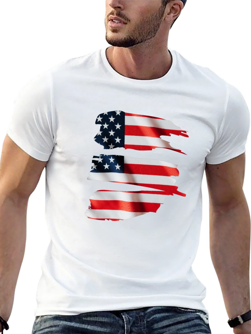 American Flag Graphic Print Black T-Shirt