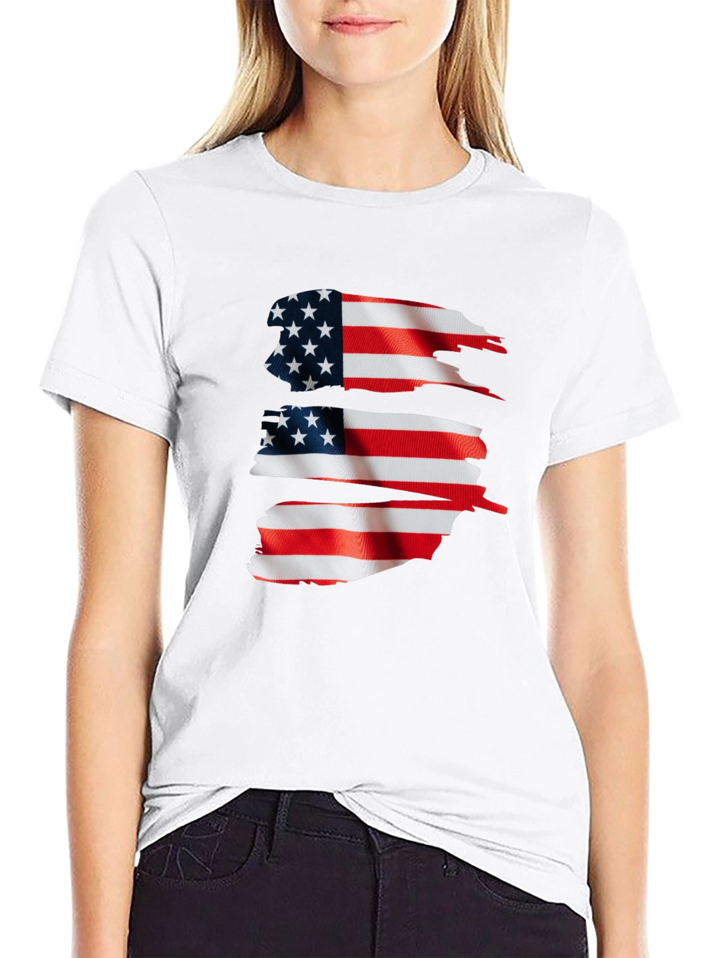 American Flag Graphic Print Black T-Shirt