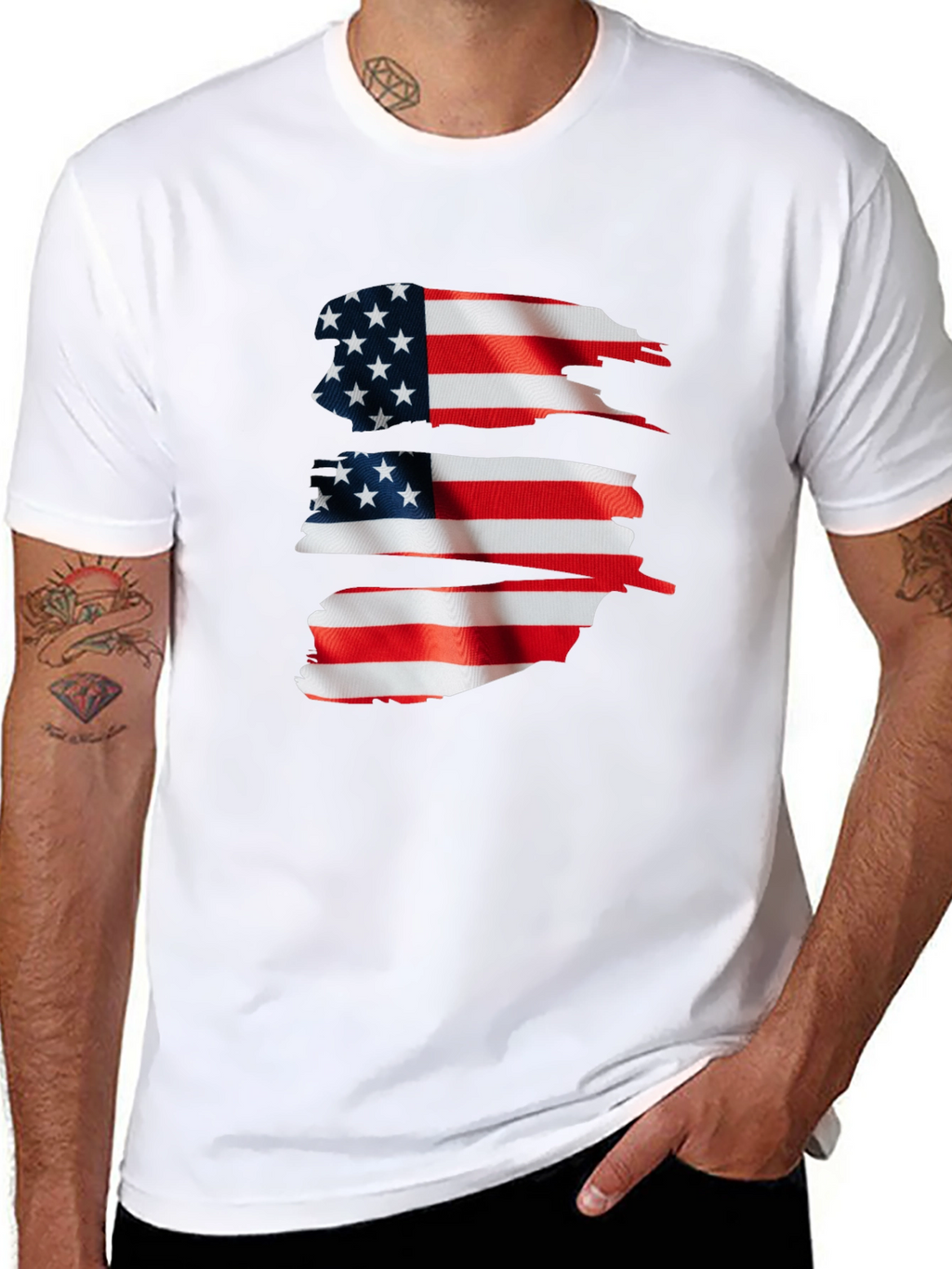 American Flag Graphic Print Black T-Shirt