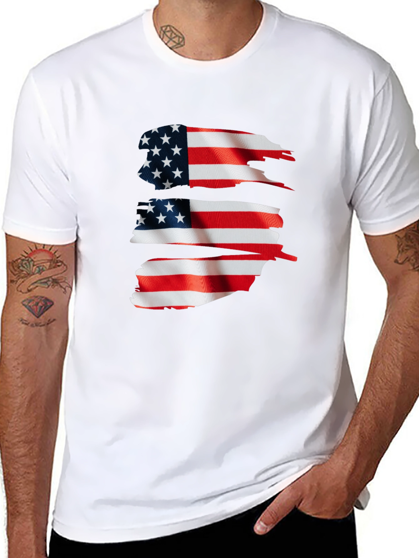 American Flag Graphic Print Black T-Shirt