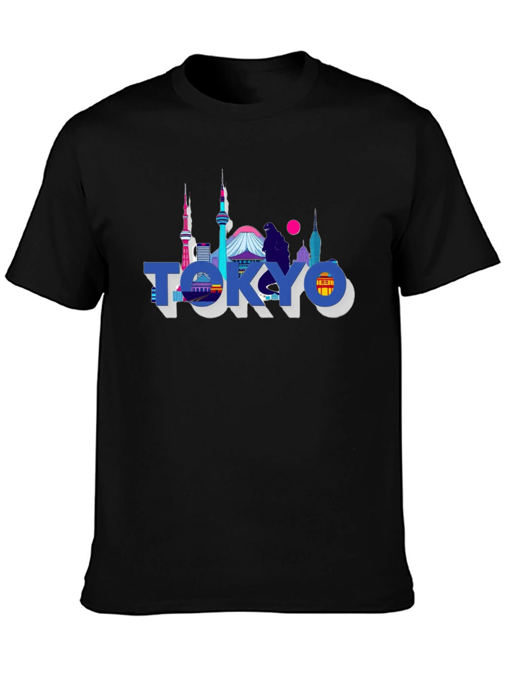 Tokyo Skyline Graphic Print Black T-Shirt